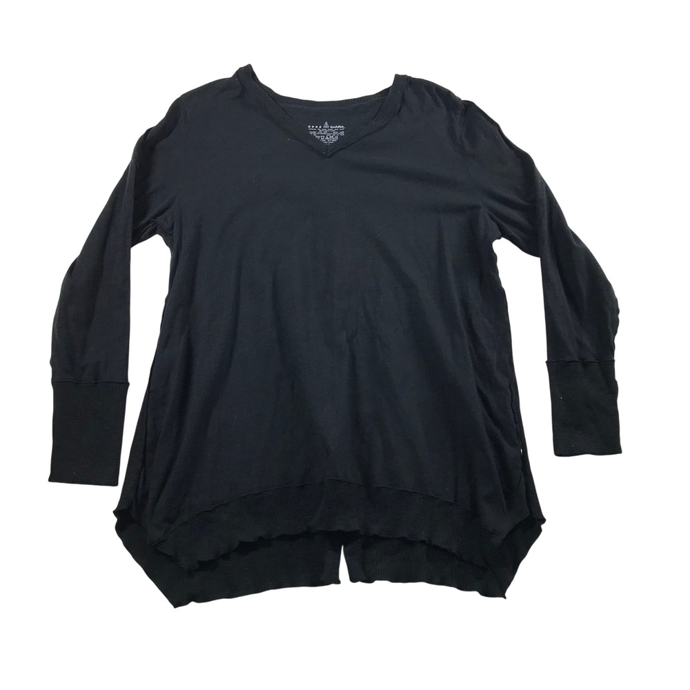 Neon Buddha Womens Black Mixed Media Button Back V-Neck Tunic Top Large